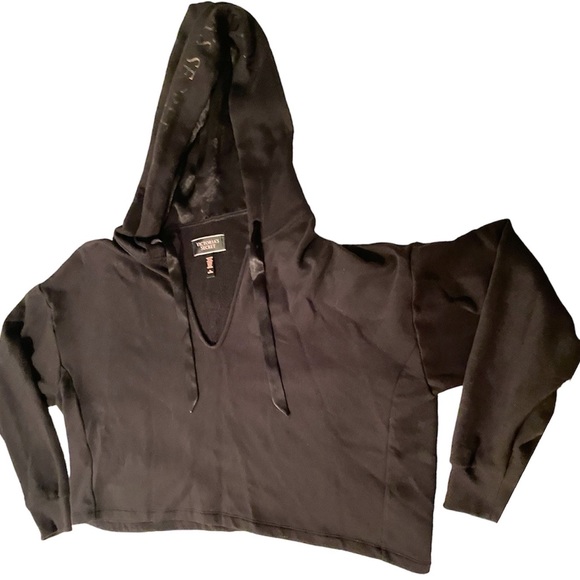 Victoria's Secret Black Cropped Oversized Fleece Logo Hoodie Size Medium - Picture 3 of 8